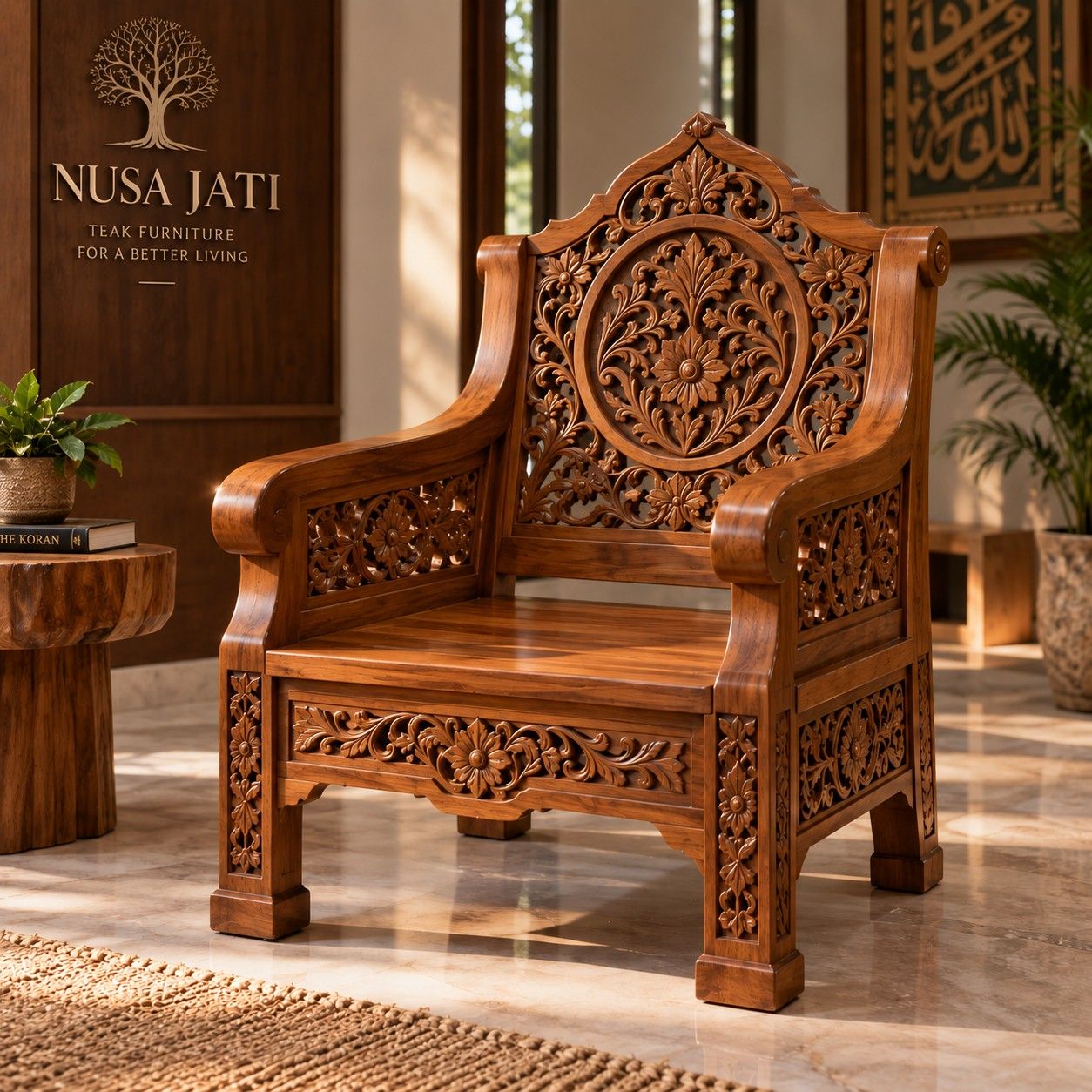 Luxury Carved Teak Chair