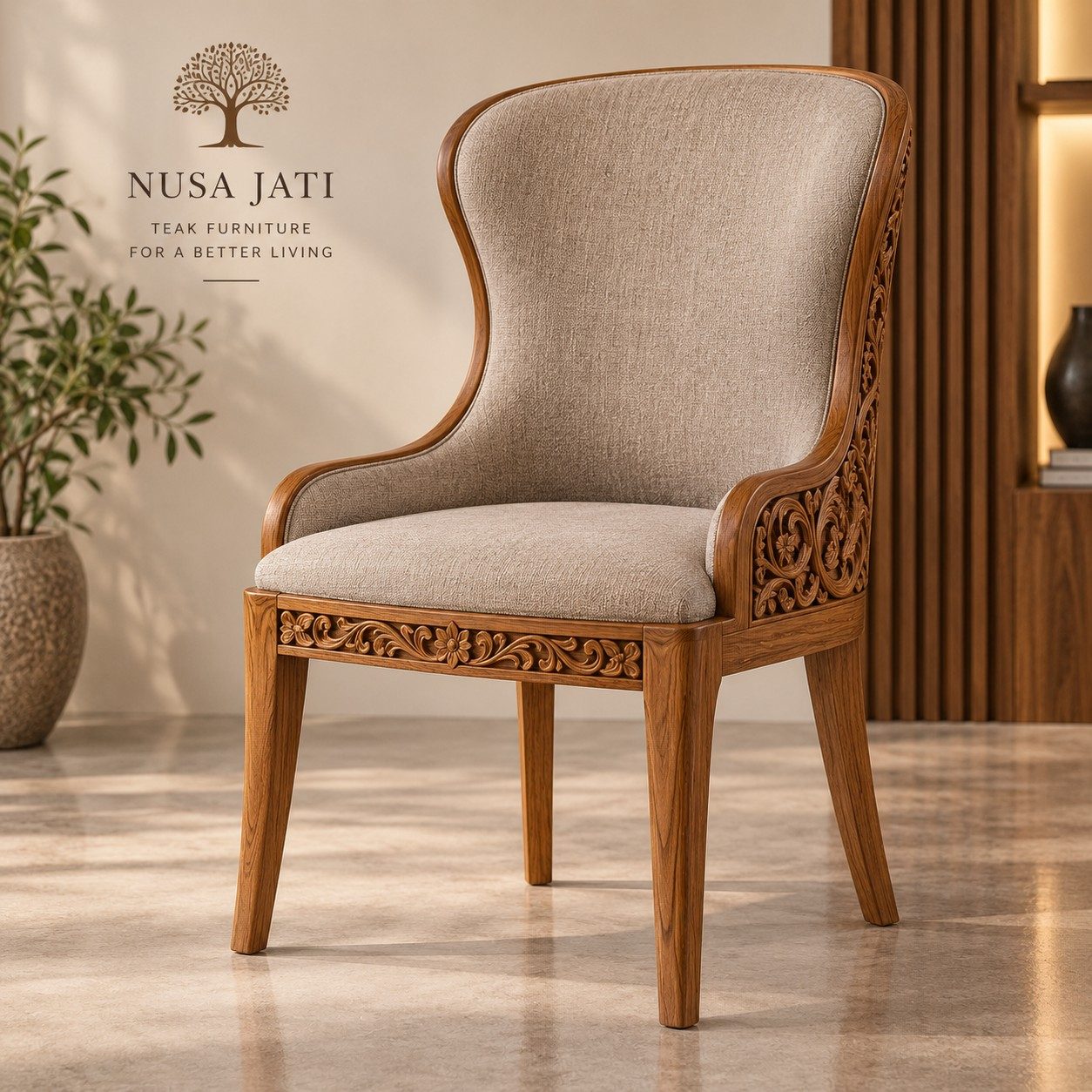 Luxury Calligraphy Teak Chair