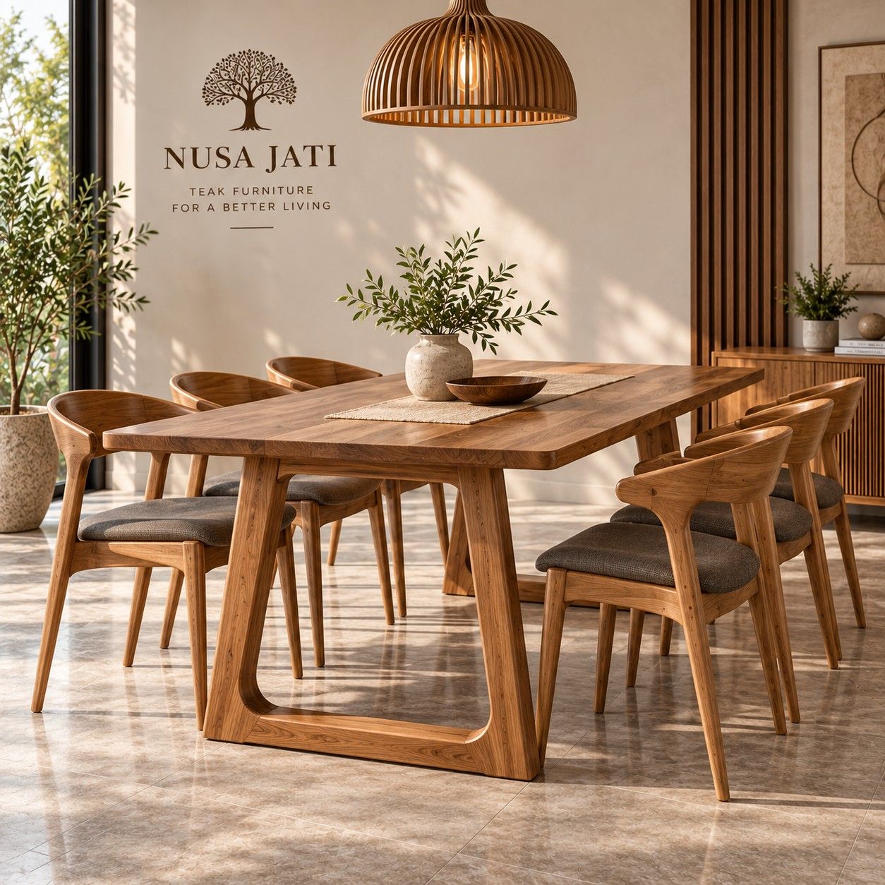 Warm Modern Teak Dining Room