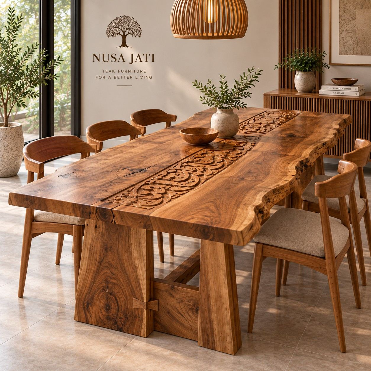 Calligraphy Carved Dining Set